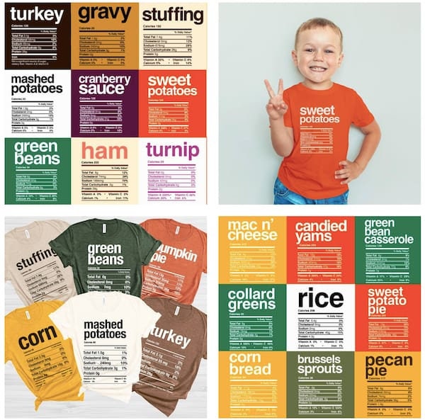 Thanksgiving Nutritional Facts T-Shirts - Adult Unisex Sizes