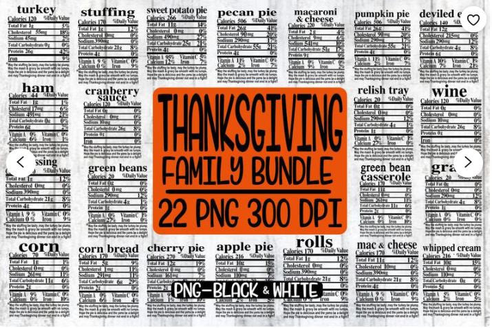Thanksgiving Nutritional Facts T-Shirts - Adult Unisex Sizes