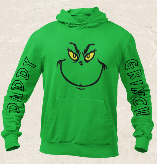 Custom Family Grinch Hoodies – Matching Christmas Hoodies – Personalized Name Sleeves – Holiday Family Outfit – Green Grinch Sweatshirt