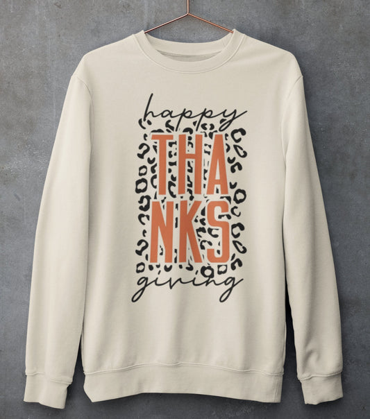 Happy Thanksgiving Leopard Print Sweatshirt - Unisex Sizes