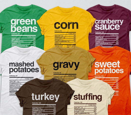 Thanksgiving Nutritional Facts T-Shirts - Adult Unisex Sizes