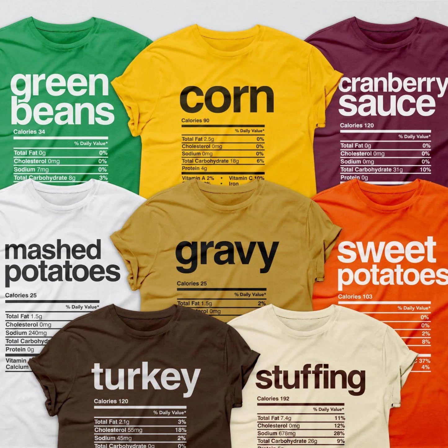 Adult Thanksgiving Nutritional Facts T-Shirts - Unisex Sizes