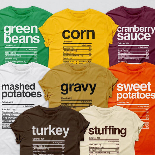 Adult Thanksgiving Nutritional Facts T-Shirts - Unisex Sizes
