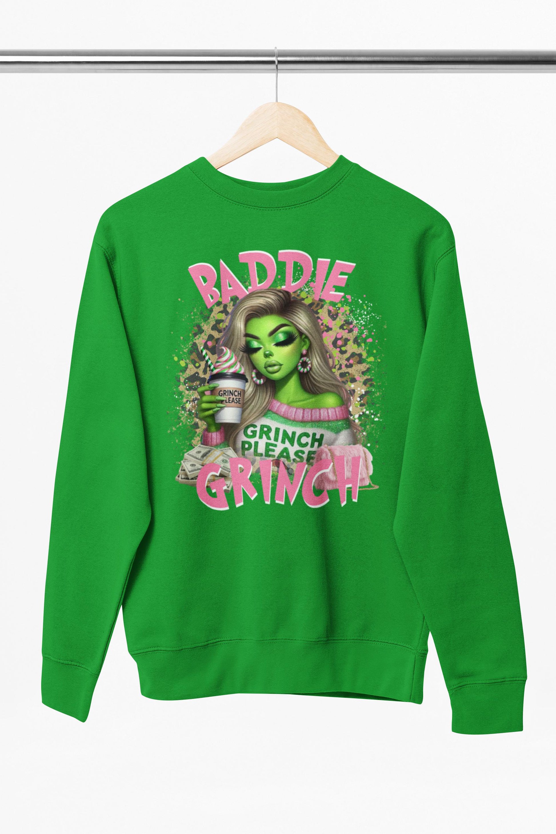 Baddie Grinch Sweatshirt – “Grinch Please” Holiday Crewneck